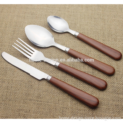 PP plastic handle cutlery with wooden color handle